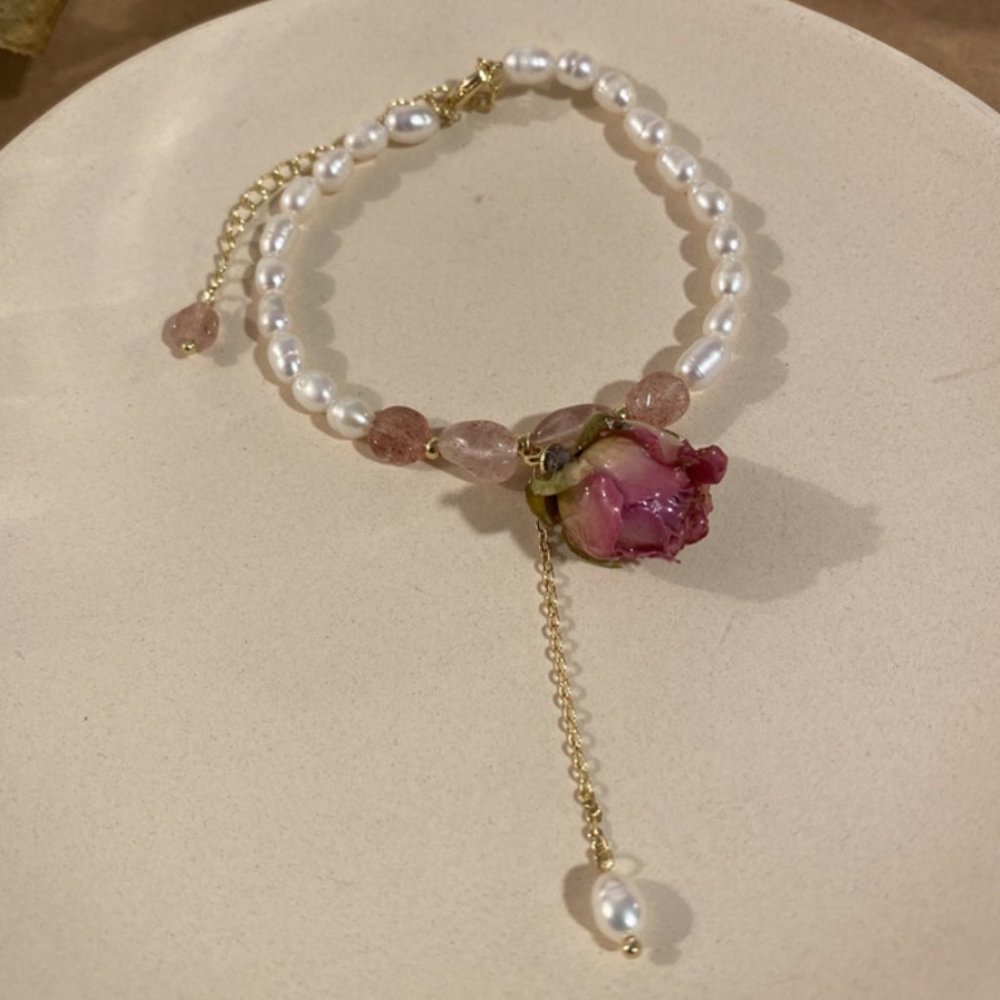 Gold Plated Eternal Flower Natural Freshwater Pearls Charm Bracelets - Picture 8 of 15